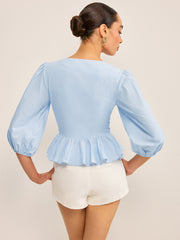 Puf Kollu V Yaka Peplum Bluz