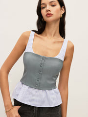 Çizgili Ve Düz Peplum Düğmeli Üst