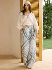 Boho Baskılı Geniş Paça Pantolon