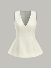 Dokulu V Yaka Peplum Üst