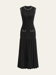 İnci İşlemeli Örgü Midi Elbise