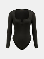 Ballanzia Çentik Detaylı Kare Yaka Uzun Kollu Bodysuit