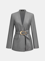 Ballanzia V Yaka Kemerli Kruvaze Blazer