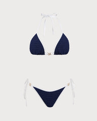 Mavi Contrasting Boyundan Bağlamalı Bikini Takımı