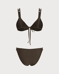 Kahve Üçgen O Halka Detaylı Bikini Takımı