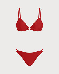 Kırmızı O Halka Detaylı Üçgen Bikini Takımı