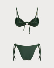 Yeşil Üçgen Büzgü Bağlamalı Bikini Takımı