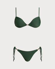 Yeşil Üçgen Büzgü Bağlamalı Bikini Takımı