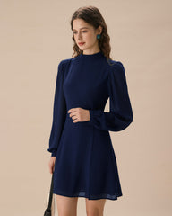 Mavi Bisiklet Yaka Tunik Mini Elbise