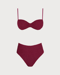 Şarap Kırmızısı Yüksek Bel Üçgen Bikini Takımı