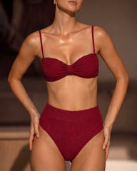 Şarap Kırmızısı Yüksek Bel Üçgen Bikini Takımı