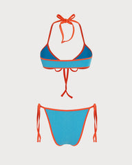 Mavi Boyundan Bağlamalı Contrasting Üçgen Bikini Takımı