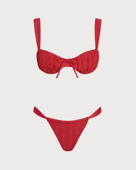Kırmızı Payetli Balenli Bikini Takımı