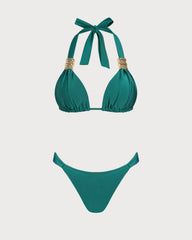 Yeşil Boyundan Bağlamalı Üçgen Bikini Takımı