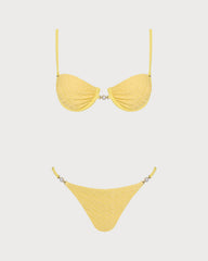 Sarı Dokulu Balenli Bikini Takımı