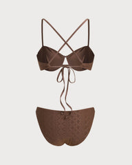 Kahverengi Dokulu Balenli Bikini Takımı