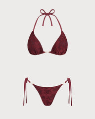 Kiremit Boyundan Bağlamalı Dokulu Bikini Takımı