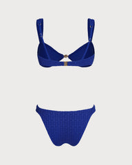 Mavi V Yaka Dokulu Bralet Bikini Takımı