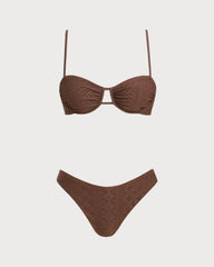 Kahverengi Dokulu Balenli Bikini Takımı