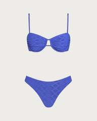 Mavi Dokulu Büzgü Bağlamalı Balenli Bikini Takımı