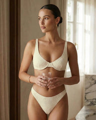 Bej Jakarlı Balenli Bikini Takımı