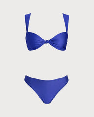Mavi Düz Renk Bağlamalı Üçgen Bikini Takımı