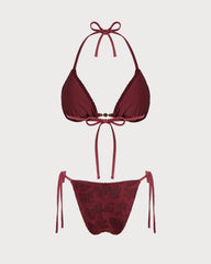 Kiremit Boyundan Bağlamalı Dokulu Bikini Takımı
