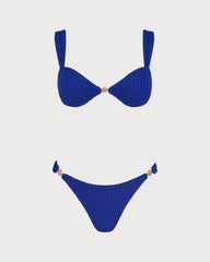 Mavi V Yaka Dokulu Bralet Bikini Takımı