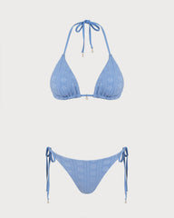 Mavi Boyundan Bağlamalı Üçgen Reversible Bikini Takımı