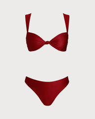 Kırmızı Üçgen Düşük Bel Bikini Takımı