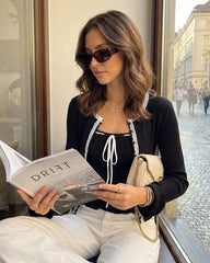 Siyah Contrasting İspanyol Kollu Triko Hırka