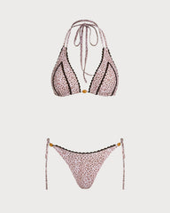 Leopar Desenli Boyundan Bağlamalı Bikini Takımı