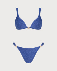 Mavi V Yaka Dokulu Üçgen Bikini Takımı