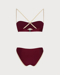 Kırmızı Çapraz Contrasting Balenli Bikini Takımı