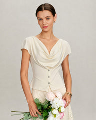 Kayısı Dökümlü Yaka Düğmeli Triko Tişört