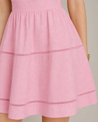 Pembe Kare Yaka Gipeli Mini Elbise
