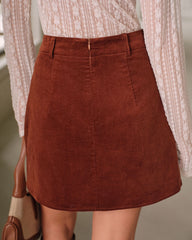 Kahverengi Retro Kadife Kesim Mini Etek