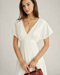 Kayısı V Yaka Cowl Sleeve Midi Elbise