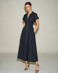 Siyah V Yaka Düşük Shoulder Midi Elbise
