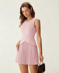 Pembe Bisiklet Yaka Skater Mini Elbise