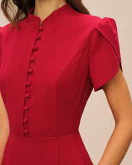 Kırmızı Yaprak Sleeve Mini Elbise