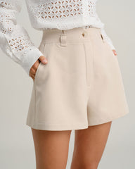 Bej Bağlamalı Waist Cepli Şort