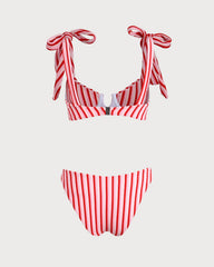 Pembe Çizgili Bikini Takımı