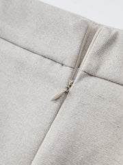 Fildişi Parıltılı Fermuarlı Etek