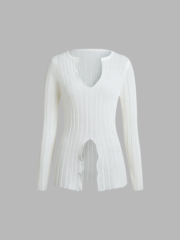 V Yaka Yırtmaçlı Örgü Üst