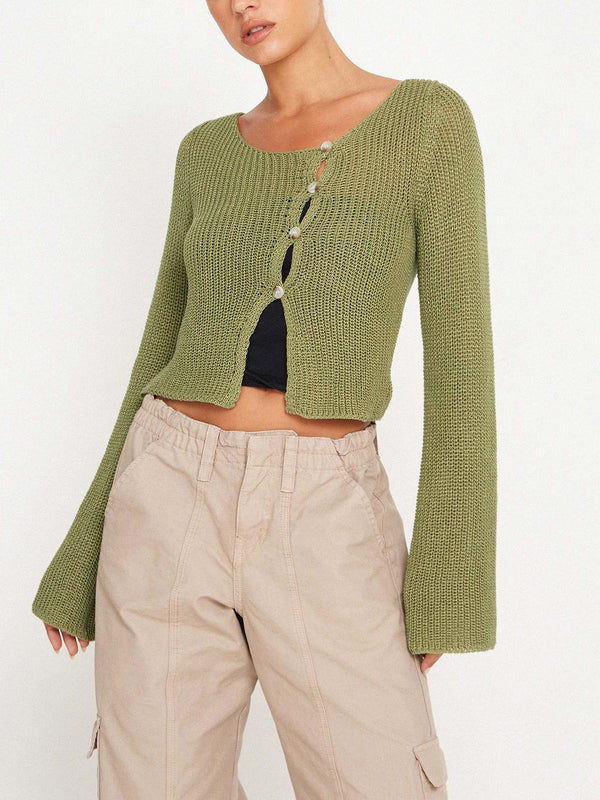 Eğik Düğmeli Uzun Kollu Hırka