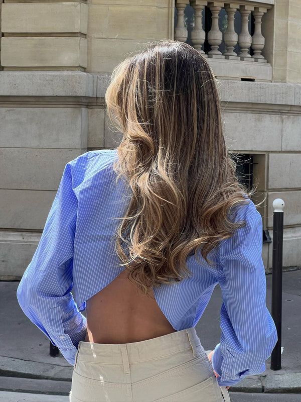 Çizgili Açık Sırtlı Kısa Gömlek