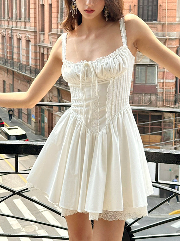 Sahil Cowgirl Dantel Kenarlı Korse Kısa Elbise