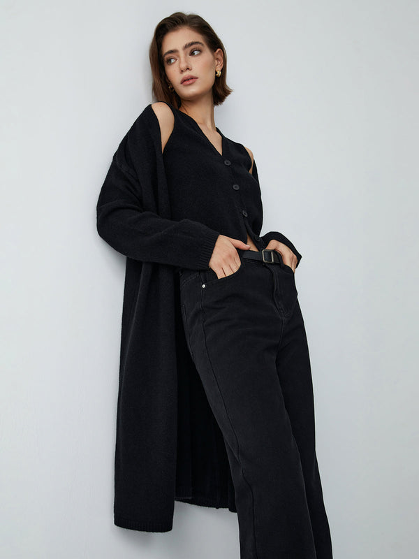 Örme Yelekli Uzun Hırka