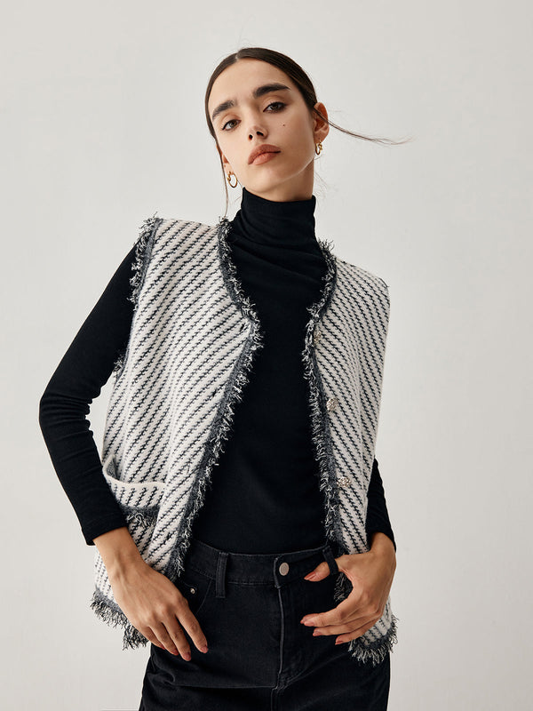 Ham Etek Çift Cepli Örgü Yelek